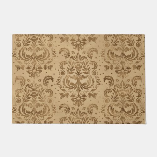 Oriental Damask Pattern Pastel gold Doormat