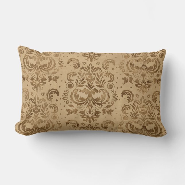 Oriental Damask Pattern Pastel gold Lumbar Pillow (Front)