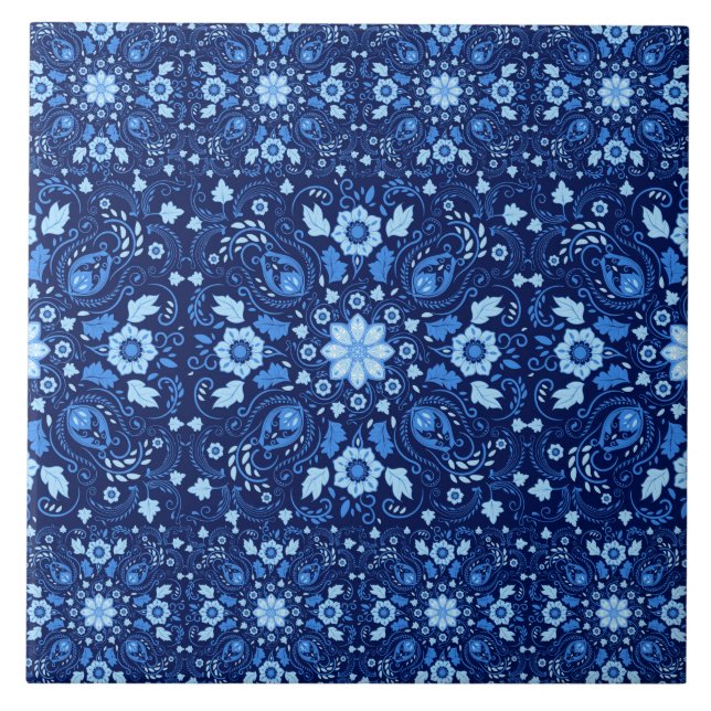Oriental Damask Tile Shades of blue (Front)