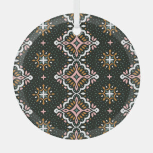 Oriental Damask: Vintage Talavera Mosaic. Glass Ornament