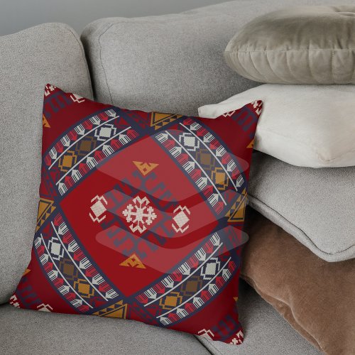 Oriental Deep Red Turkish Kilim Carpet Rug Throw Pillow