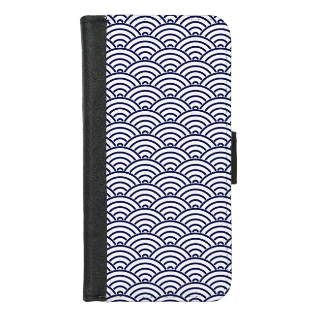 Oriental Delft Blue Koinobori Fish Scale Pattern iPhone Wallet Case (Front)