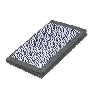 Oriental Delft Blue Koinobori Fish Scale Pattern Tri-fold Wallet