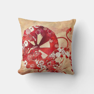 Oriental Design in Red, Maroon, and Cream Pillow