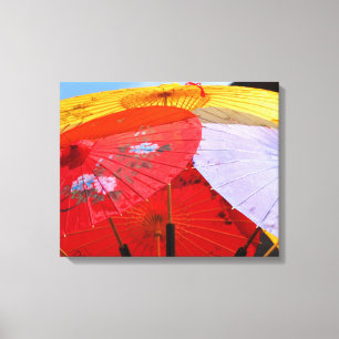 ORIENTAL DESIGN UMBRELLAS WRAPPED CANVAS PRINT