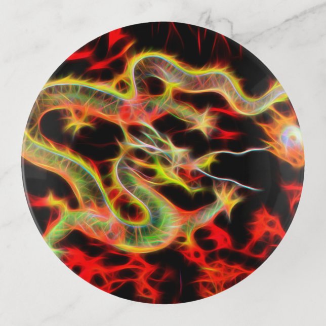 Oriental Dragon Fire Lucky Energy on a Trinket Tray (Front)