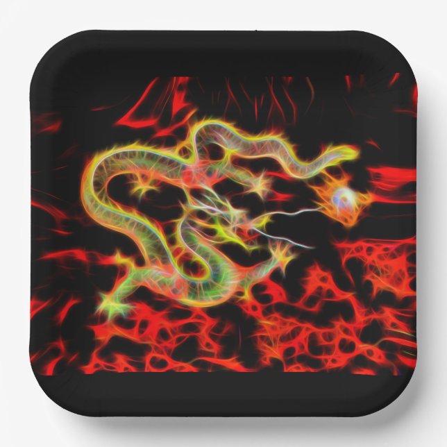 Oriental Dragon Fire on Lucky Energy Paper Plates (Front)