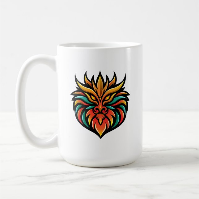 Oriental Dragon Head Mug – Fiery Art Design (Left)