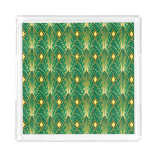 Oriental Elegance: Art Deco Wallpaper Acrylic Tray