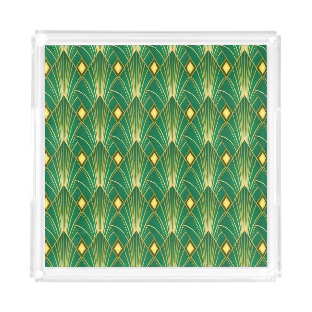 Oriental Elegance: Art Deco Wallpaper Acrylic Tray (Front)