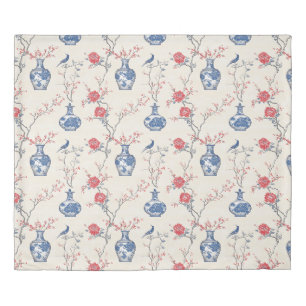 Oriental Elegance: Blue Porcelain and Blossoms Duvet Cover