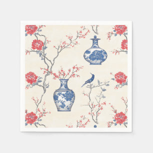 Oriental Elegance: Blue Porcelain and Blossoms Napkins