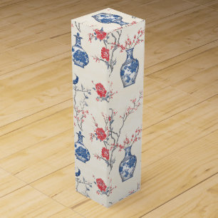 Oriental Elegance: Blue Porcelain and Blossoms Wine Box