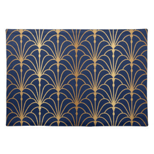 Oriental Elegance: Golden Fan Pattern Cloth Placemat