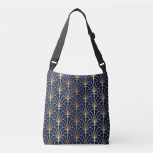 Oriental Elegance: Golden Fan Pattern Crossbody Bag