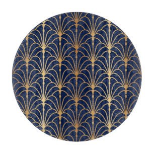 Oriental Elegance: Golden Fan Pattern Cutting Board
