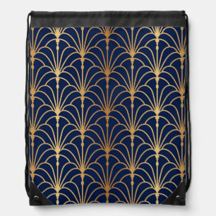 Oriental Elegance: Golden Fan Pattern Drawstring Bag
