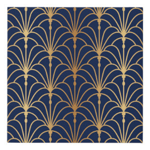 Oriental Elegance: Golden Fan Pattern Faux Canvas Print
