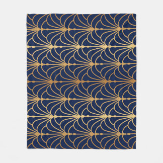 Oriental Elegance: Golden Fan Pattern Fleece Blanket