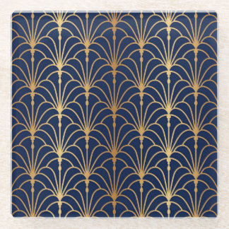 Oriental Elegance: Golden Fan Pattern Glass Coaster
