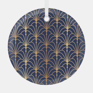 Oriental Elegance: Golden Fan Pattern Glass Ornament