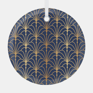 Oriental Elegance: Golden Fan Pattern Glass Ornament