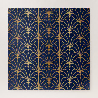 Oriental Elegance: Golden Fan Pattern Jigsaw Puzzle