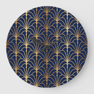 Oriental Elegance: Golden Fan Pattern Large Clock