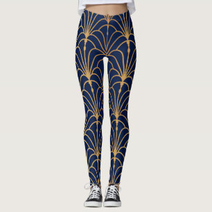 Oriental Elegance: Golden Fan Pattern Leggings