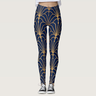 Oriental Elegance: Golden Fan Pattern Leggings
