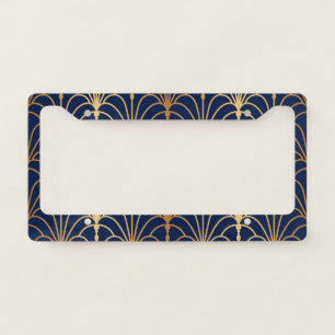 Oriental Elegance: Golden Fan Pattern License Plate Frame