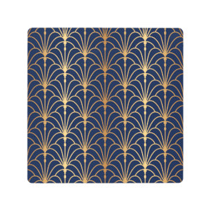 Oriental Elegance: Golden Fan Pattern Metal Print