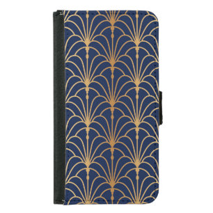 Oriental Elegance: Golden Fan Pattern Samsung Galaxy S5 Wallet Case