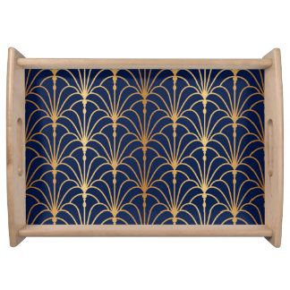 Oriental Elegance: Golden Fan Pattern Serving Tray