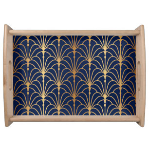 Oriental Elegance: Golden Fan Pattern Serving Tray