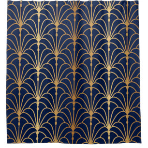 Oriental Elegance: Golden Fan Pattern Shower Curtain