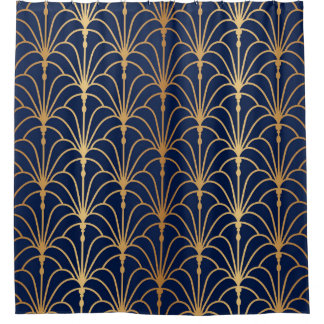 Oriental Elegance: Golden Fan Pattern Shower Curtain
