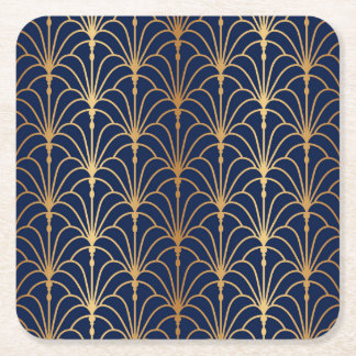 Oriental Elegance: Golden Fan Pattern Square Paper Coaster