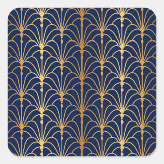Oriental Elegance: Golden Fan Pattern Square Sticker