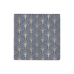 Oriental Elegance: Golden Fan Pattern Stone Magnet