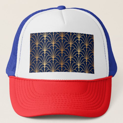 Oriental Elegance Golden Fan Pattern Trucker Hat