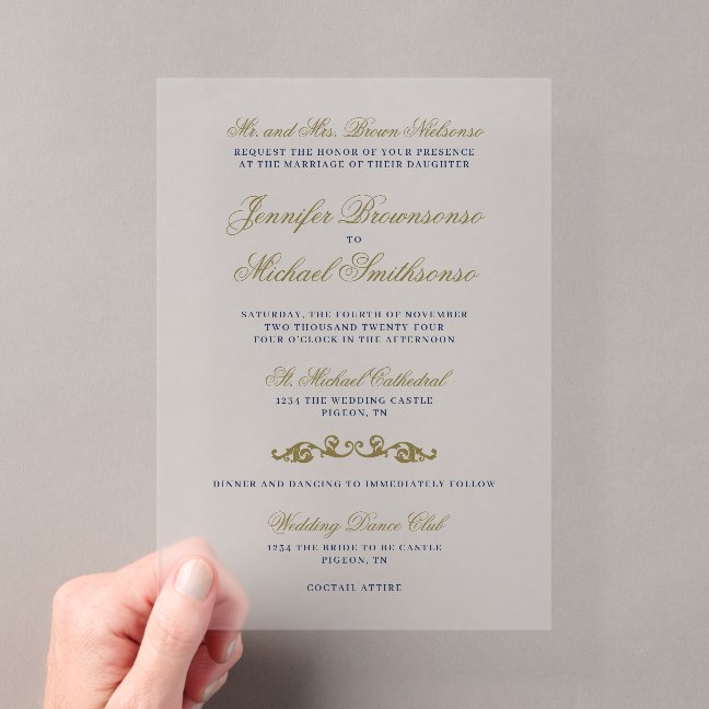 Oriental Elegance Wedding Invitation Gold Navy