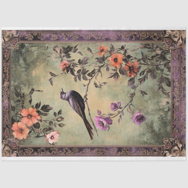 Oriental Esthetics, Chinoiserie Bird & Floral Tissue Paper (Front)