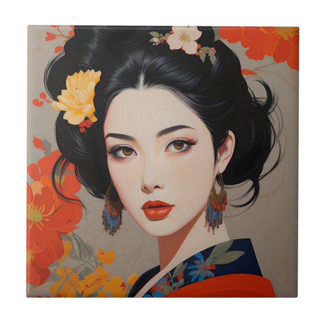 Oriental Exquisite Chinese Women Ceramic Tile (Front)
