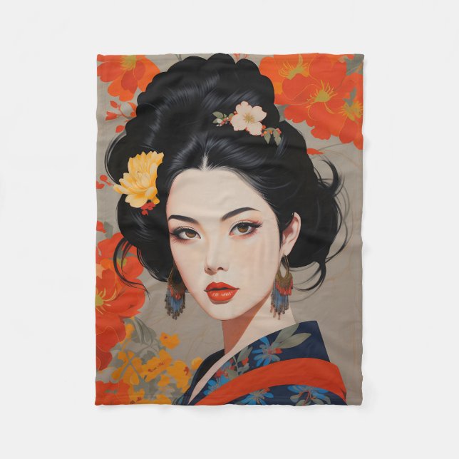 Oriental Exquisite Chinese Women Fleece Blanket (Front)