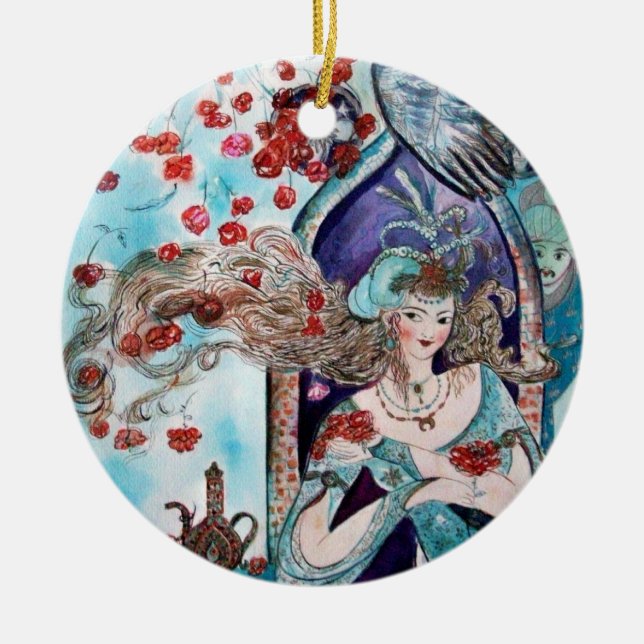 ORIENTAL FAIRY TALE Blue Sapphire Ceramic Ornament (Front)