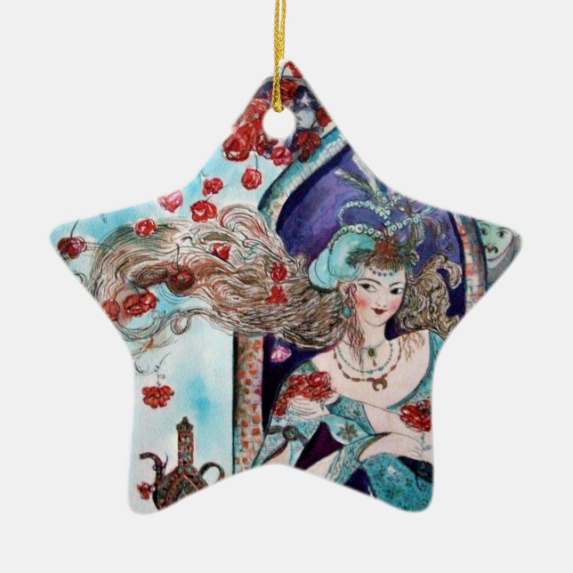 ORIENTAL FAIRY TALE Blue Sapphire Star Ceramic Ornament (Front)