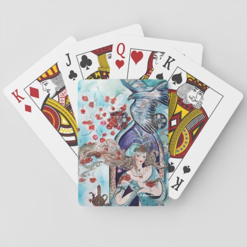 ORIENTAL FAIRY TALE Princess Red Roses and Hawk Playing Cards