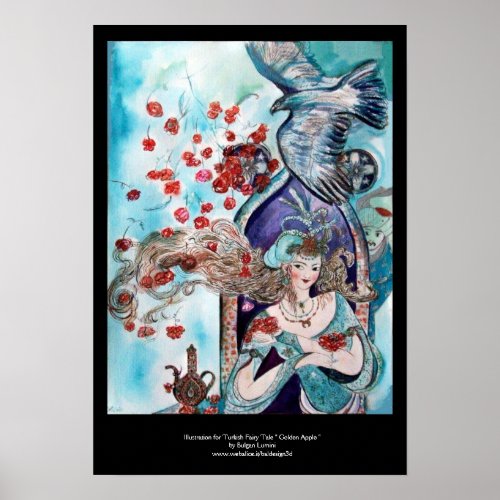 ORIENTAL FAIRY TALE  PRINCESSRED ROSES AND HAWK POSTER