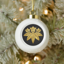 Oriental Faux Gold Kamakura Minamoto Japan Mon Art Ceramic Ball Christmas Ornament